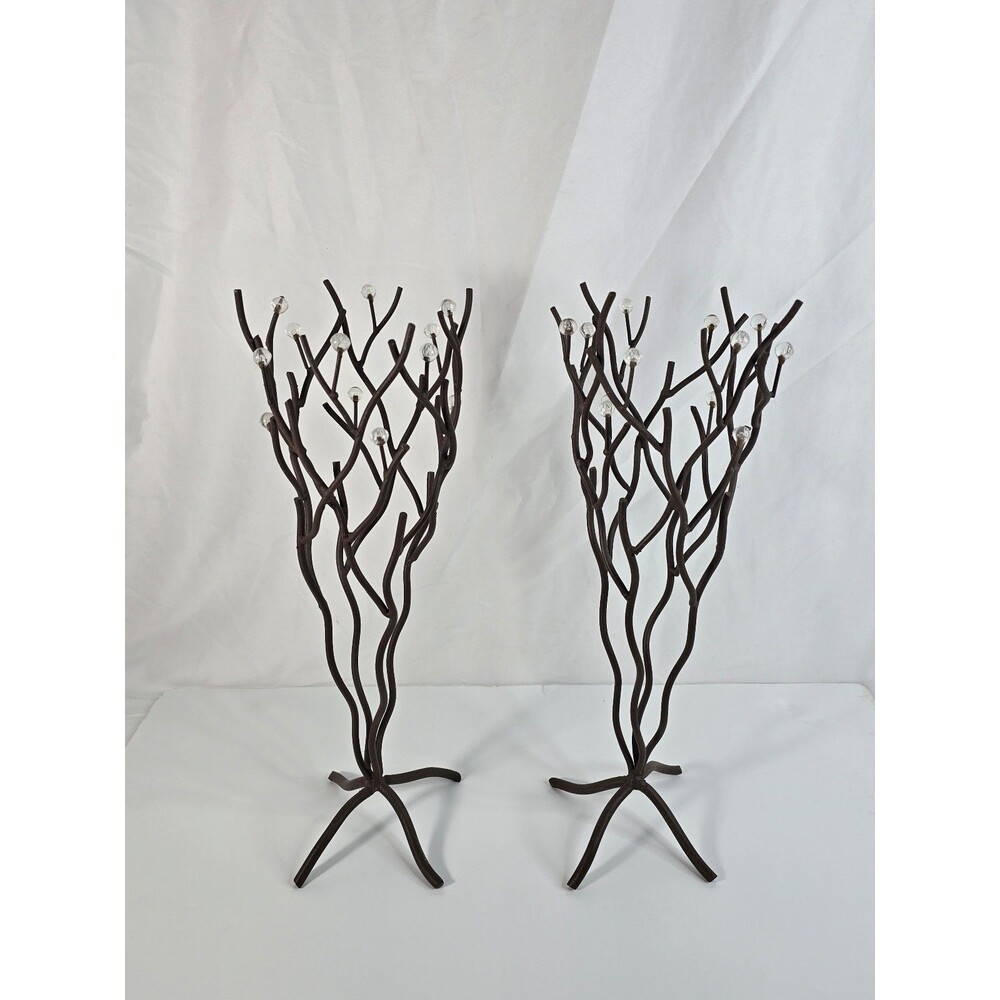 Vintage Iron Branches Acrylic Beads Vases 17.5" Set of 2